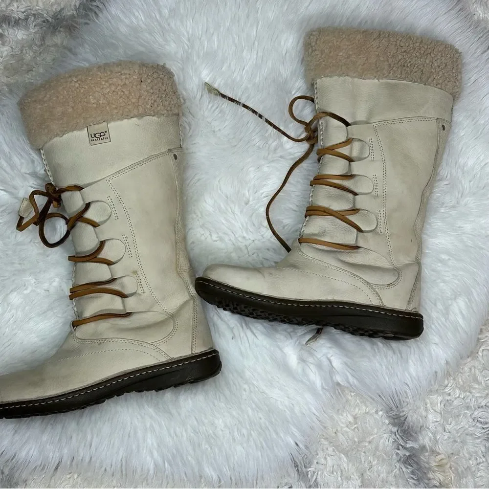UGG Women's Tan Shearling Lace-Up leather Boots